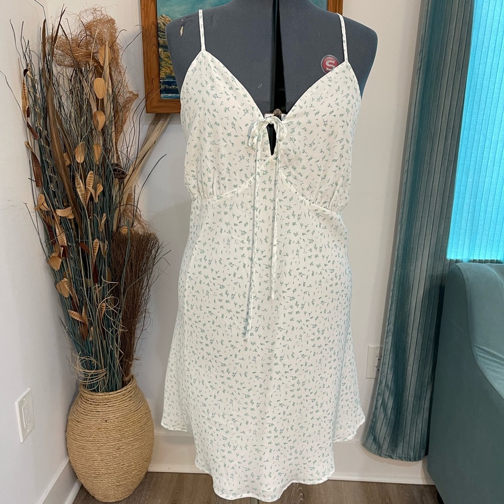 White dress with micro green flowers